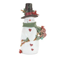 Glittered Snowman with Cardinals Figurine 8.25