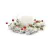 Flocked Pine Holly Sleigh Bell Candle Ring 18