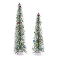 Glittered Bottle Brush Tree with Ornaments (Set of 2)
