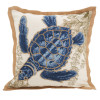 SARO 20 in. Neptunian Square Sea Turtle Filled Down Filled Throw Pillow - Natural
