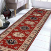 2 ft. 6 in. x 10 ft. Handmade Kazak Hand Knotted Afghan Wool & Silk Runner Rug, Red & Cream