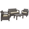 Jeco Ourea Espresso Conversation Patio Set with Tan Cushion - 4 Piece