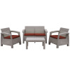 Jeco Pontus Grey Conversation Patio Set with Brick Red Cushion - 4 Piece