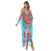 White Mark Women Plus Size Sheer Maxi Caftan Tunic Top Blue - One Size
