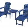 W Unlimited Oceanic Folding Wood Adirondack Chair Set with Built-In Ottoman Navy Blue