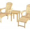 W Unlimited Oceanic Collection Outdoor Bistro Adirondack Chaise Lounge Foldable Chair Set with Cup & Glass Holder & Built in Ottoman, Natural - Wood - 3 Piece