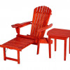 W Unlimited Oceanic Collection Outdoor Bistro Adirondack Chaise Lounge Foldable Chair Set with Cup & Glass Holder & Built in Ottoman, Red - Wood - 2 Piece