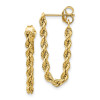 Finest Gold 8 x 28 mm 14K Yellow Gold Hollow Rope Earrings, Pair