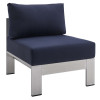 Modway Furniture Shore Sunbrella Fabric Aluminum Outdoor Patio Armless Chair Silver Navy