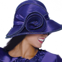 GMI Wide-Brimmed Dress Hat features a structured brim with a gently curved edge adorned with textured fabric and decorative trim along the edges