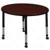 Regency Kee 30 in. Round Mahogany Height Adjustable Mobile Classroom Table