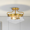 Warehouse of Tiffany CD004-2AGB Elize Aged Brass 2-Light Metal & Glass Bowl Shade Semi-Flush Mount
