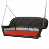 Jeco Espresso Wicker Porch Swing With Red Cushion
