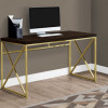 Monarch Specialties 48 in. Cappuccino & Gold Metal Computer Desk