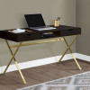 Monarch Specialties 48 in. Cappuccino & Gold Metal Computer Desk