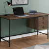 Monarch Specialties 55 in. Brown Reclaimed Wood & Black Metal Computer Desk