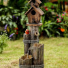 Jeco Tiered Wood Finish Water Fountain with Birdhouse