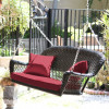 Jeco Espresso Resin Wicker Porch Swing with Red Cushion