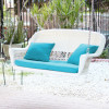 Jeco White Resin Wicker Porch Swing with Sky Blue Cushion