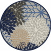 8 ft. Round Blue Large Floral Indoor & Outdoor Area Rug