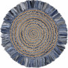 66 x 66 in. Denim Blue & Natural Jute Round Swirl Fringed Rug