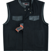 Denim Vest with Leather trims and Concealed Carry Pocket