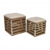 Square Wood Slat Storage Bench with Metal Accent & Cushioned Lid - Set of 2