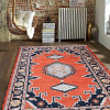 6 x 9 ft. Hand Knotted Afghan Wool & Silk Kazak Rectangle Area Rug, Dark Orange & Navy