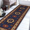 2 ft. 6 in. x 10 ft. Hand Knotted Afghan Wool & Silk Kazak Runner Rug, Aqua & White