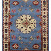 8 x 10 ft. Hand Knotted Afghan Wool & Silk Kazak Rectangle Area Rug, Blue & White