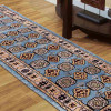 2 ft. 6 in. x 10 ft. Hand Knotted Afghan Wool & Silk Kazak Runner Rug, Aqua & Cream