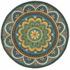 HomeRoots 6 ft. Round Blue Floral Mandala Area Rug