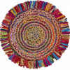 HomeRoots 66 x 66 in. Multi Colored Chindi & Natural Jute Fringed Round Rug