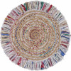 HomeRoots 66 x 66 in. Bleached Multi Colored Chindi & Natural Jute Fringed Round Rug