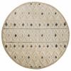 HomeRoots 6 ft. Round Cream & Blue Striped Diamonds Area Rug