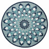 HomeRoots 6 ft. Round Blue & White Floral Feathers Area Rug