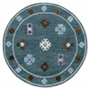 HomeRoots 5 ft. Round Blue Bordered Motif Area Rug