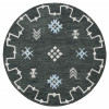 HomeRoots 5 ft. Round Charcoal Geometric Border Area Rug
