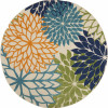 HomeRoots 8 ft. Round Orange Floral Outdoor Area Rug