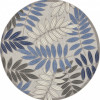 HomeRoots 8 ft. Round Gray & Blue Leaves Indoor & Outdoor Area Rug