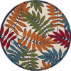 HomeRoots 8 ft. Round Multi Color Leaves Indoor & Outdoor Area Rug
