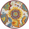 HomeRoots 5 ft. Round Yellow & Ivory Indoor & Outdoor Area Rug