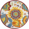 HomeRoots 8 ft. Round Yellow & Ivory Indoor & Outdoor Area Rug