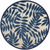 HomeRoots 8 ft. Round Navy & Beige Leaves Indoor & Outdoor Area Rug