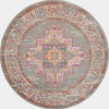 HomeRoots 8 ft. Round Gray & Gold Medallion Area Rug