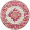 HomeRoots 8 ft. Round Ivory & Fuchsia Distressed Area Rug