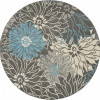 HomeRoots 8 ft. Round Charcoal & Blue Big Flower Area Rug