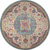 HomeRoots 8 ft. Round Pink & Blue Floral Medallion Area Rug