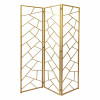 HomeRoots 3 Panel Gold Room Divider with Geometric Motif