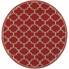 HomeRoots 8 ft. Round Red & Ivory Trellis Indoor & Outdoor Area Rug